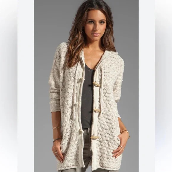 FREE PEOPLE Turn Up The Sun Speckled Toggle Button Zip Up Hooded Cardigan - Picture 3 of 15